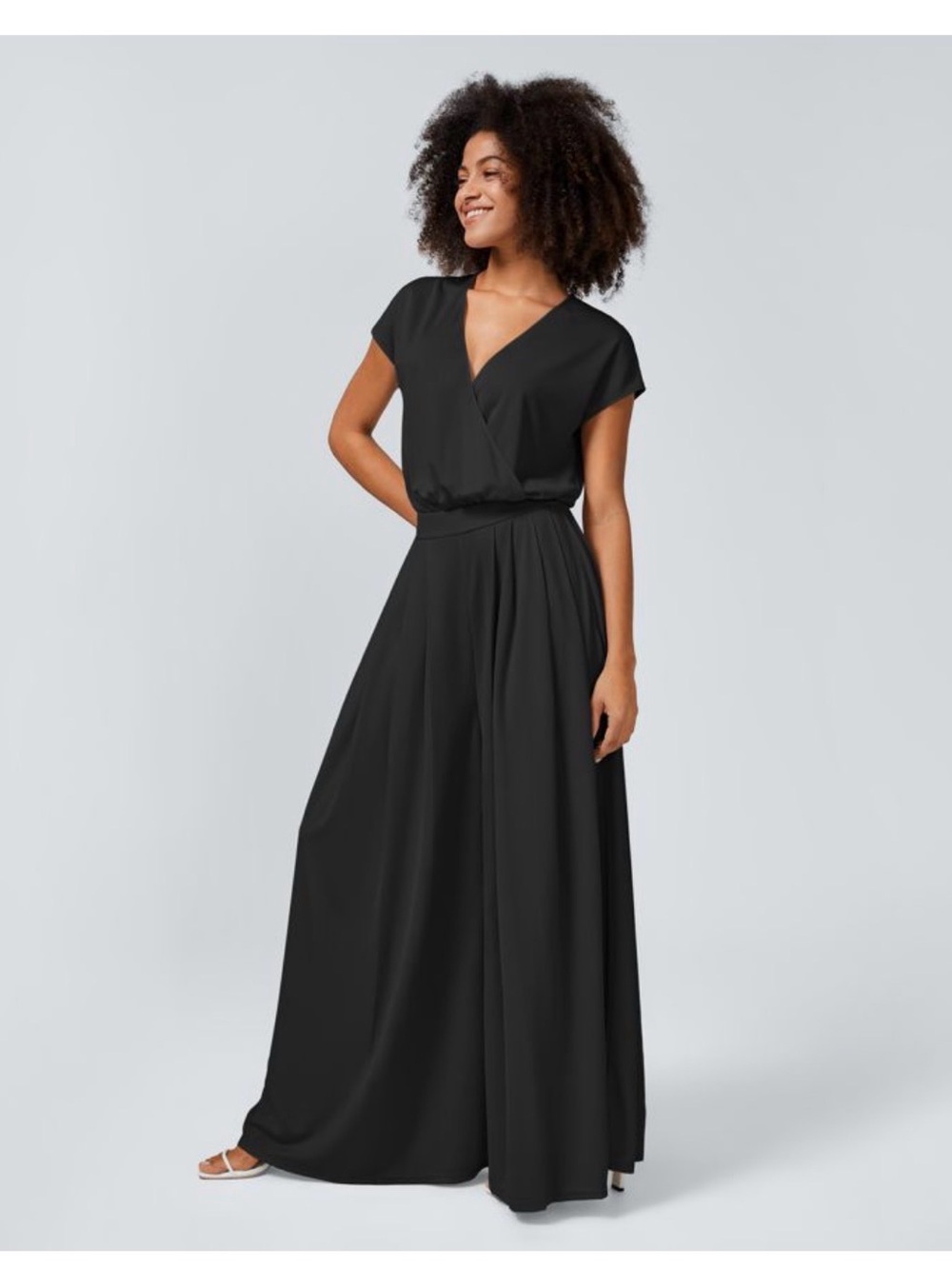 Halara V-Neck Short Sleeve Side Pocket Wide Leg Flowy Casual Jumpsuit - Picture 3 of 5